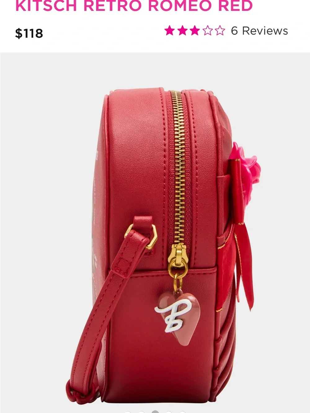 Betsey Johnson Red Heart Crossbody with Pink Rose Applique